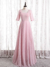 Pink Tulle Square Short Sleeve Prom Dress